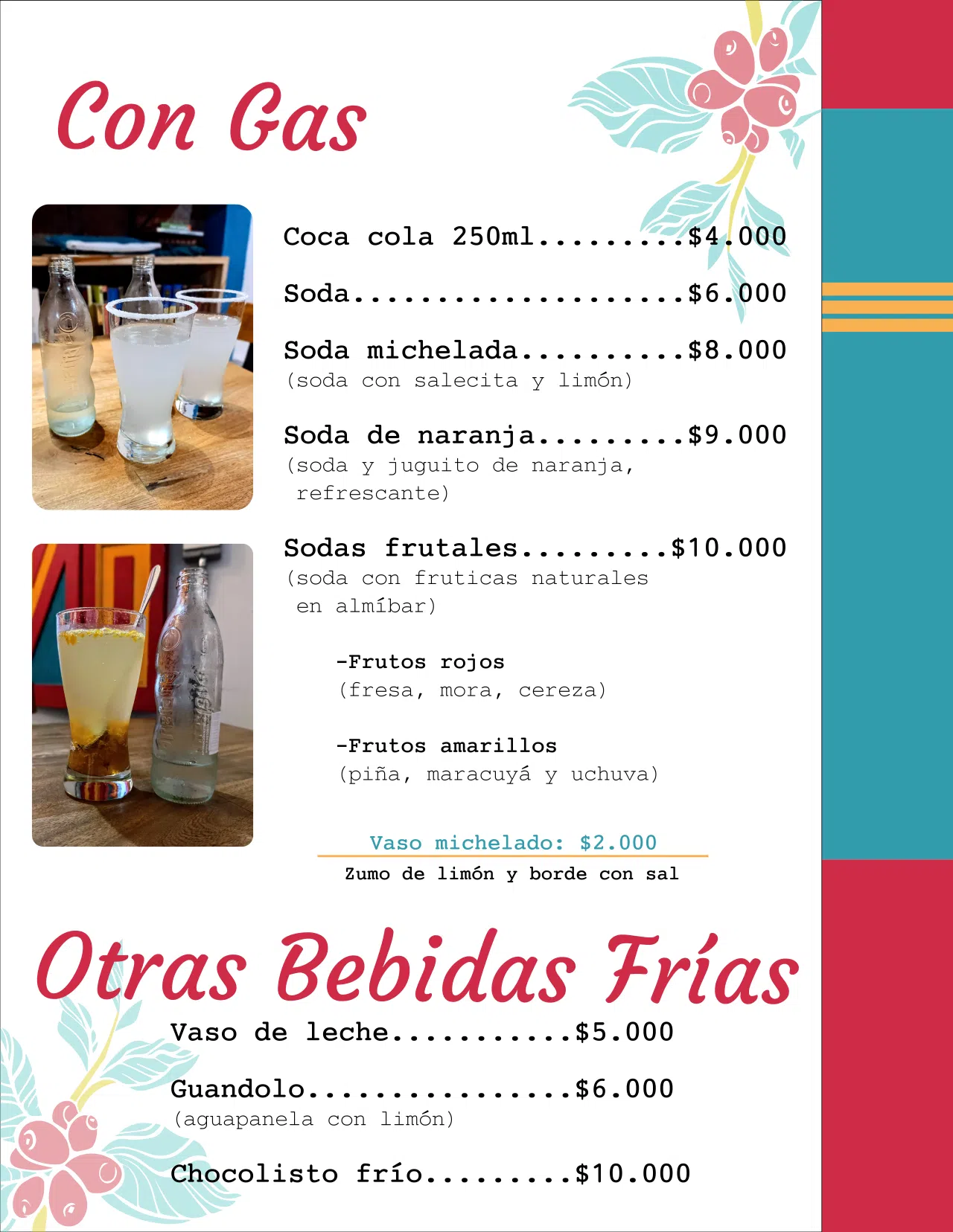 sodas y otras bebidas frías